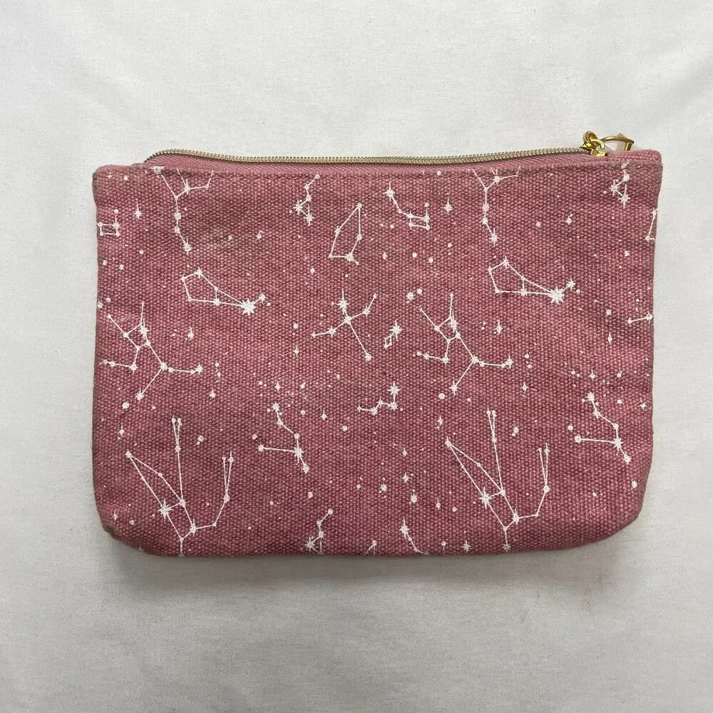 Ipsy Makeup Bag Pink Star Consellations Zipper Pouch Coin Wallet Purse Accessory